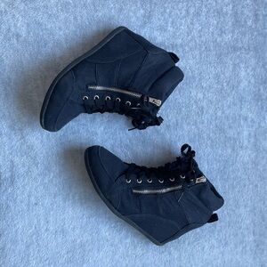 Black High-Top Wedge Sneakers with Zipper